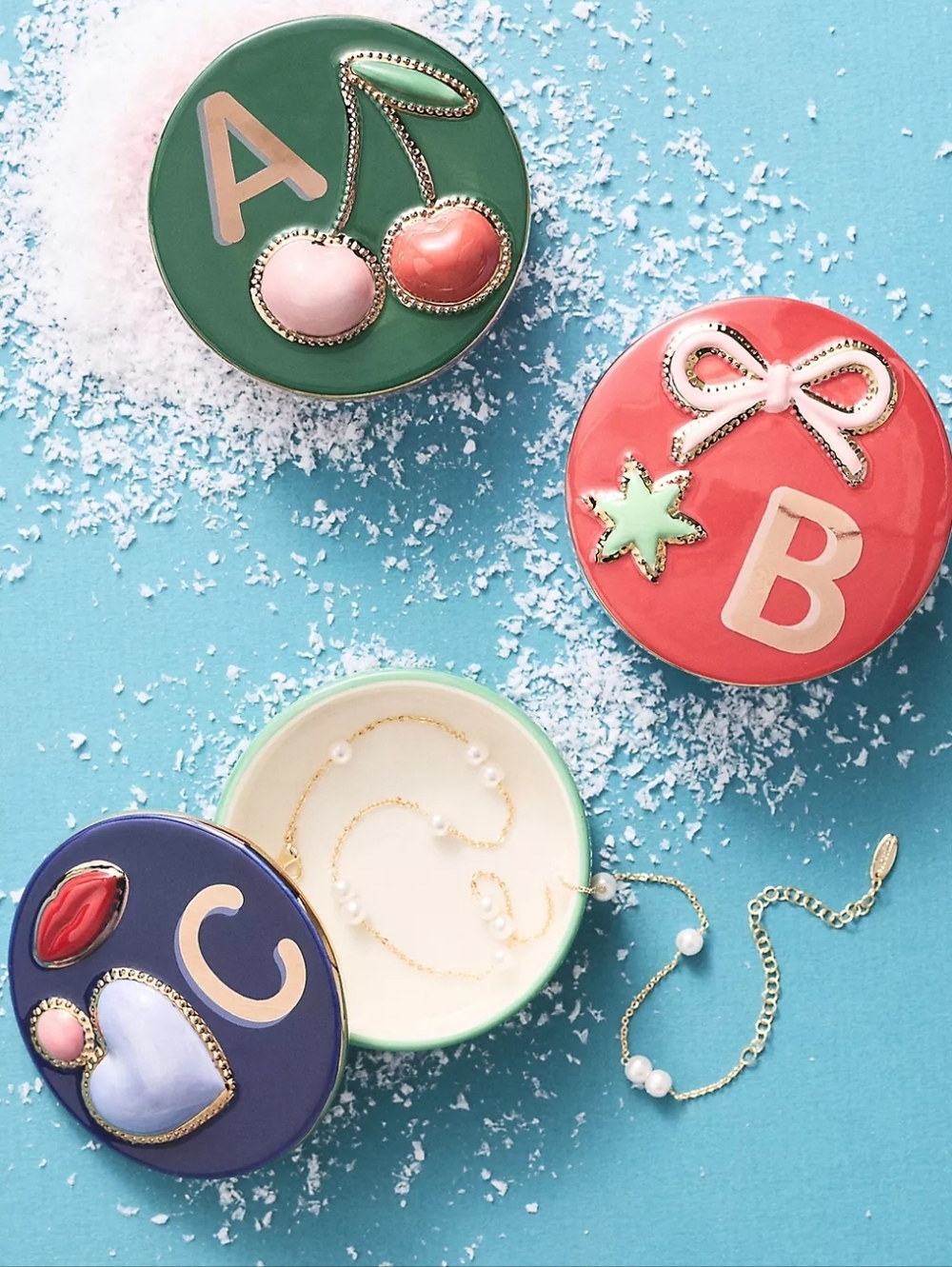 Anthropologie Handpainted Stoneware Monogram Trinket Box Letter C